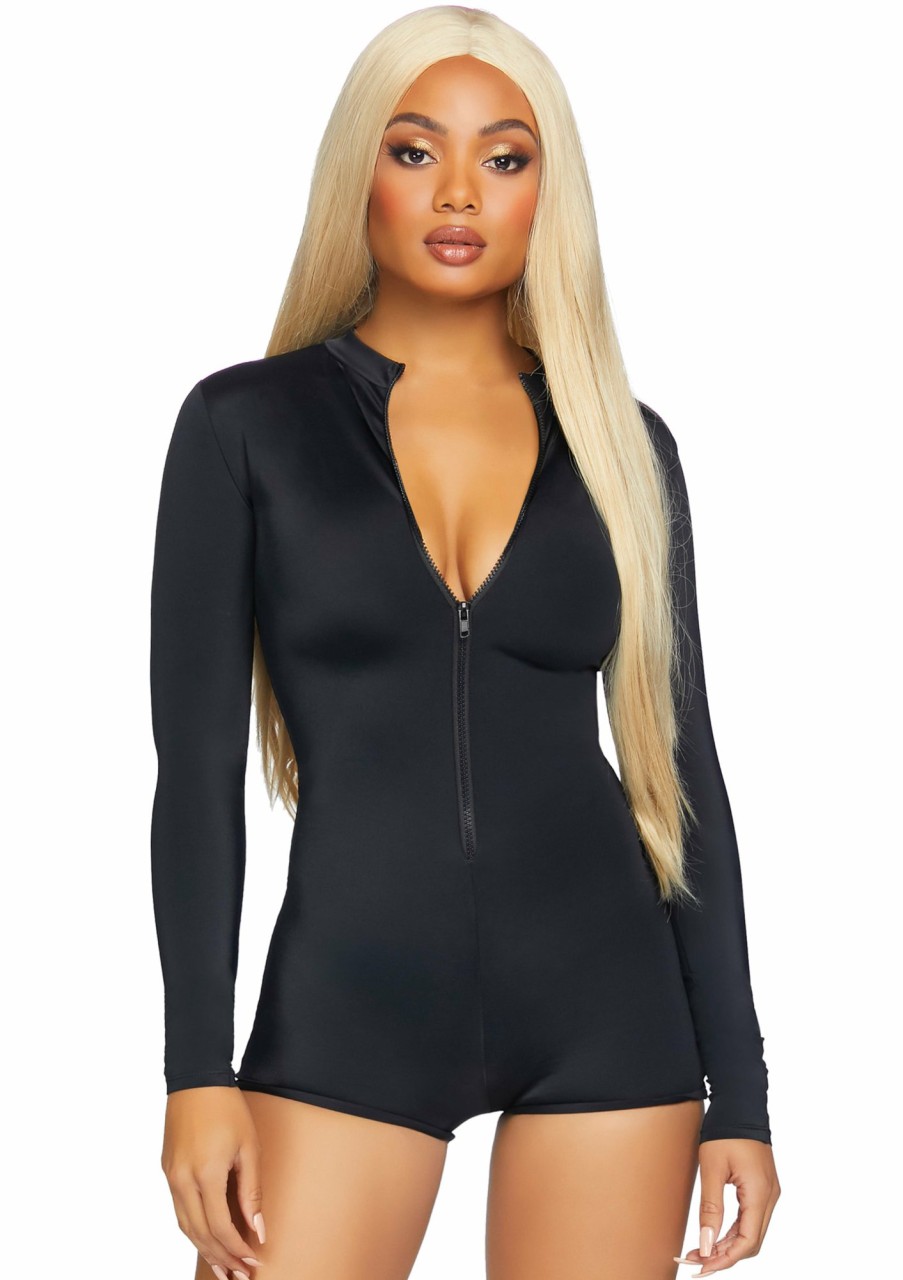 Kostuums Leg Avenue | Long Sleeved Romper Zwart