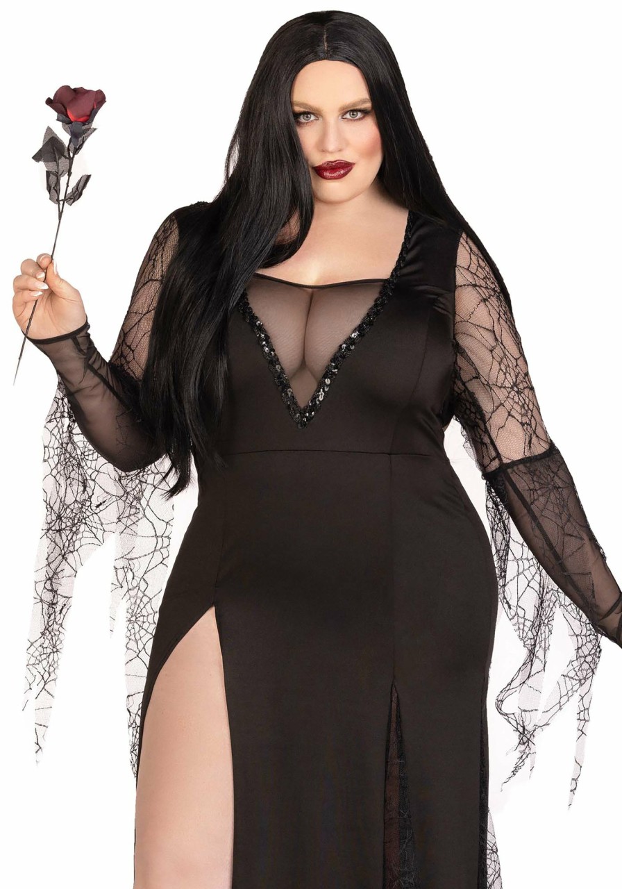 Kostuums Leg Avenue | Sexy Spookachtige Morticia Plus Size Black